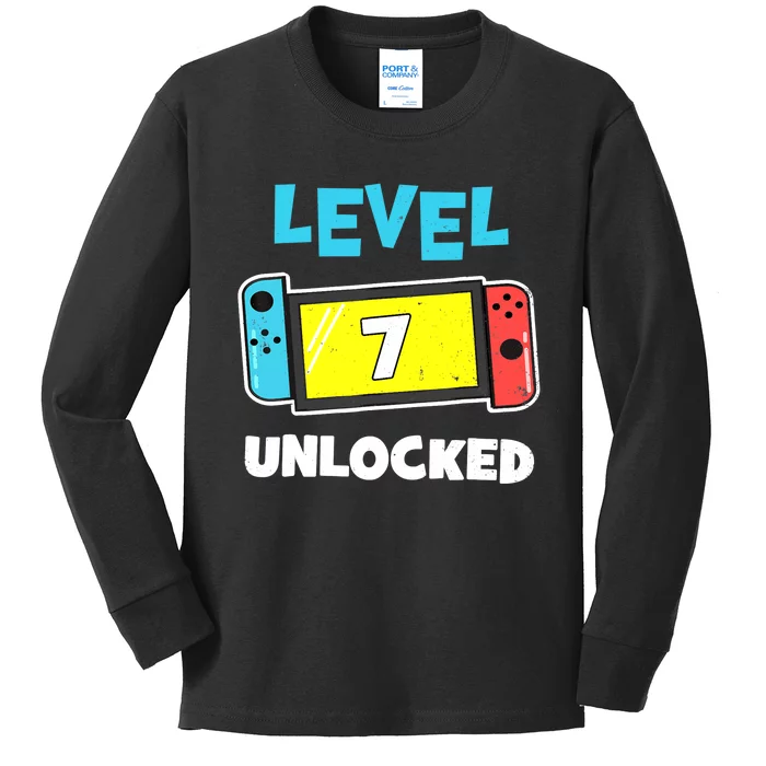 Level 7 unlocked Gamer 7th Birthday Gift Video Game lovers Kids Long Sleeve Shirt