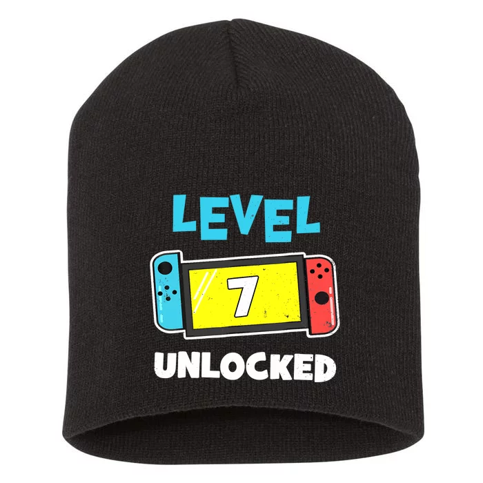 Level 7 unlocked Gamer 7th Birthday Gift Video Game lovers Short Acrylic Beanie