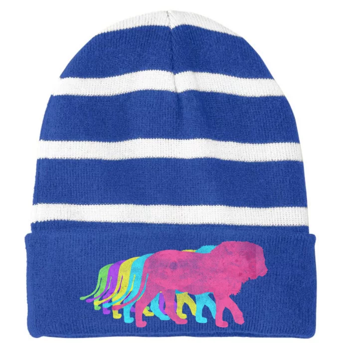 Lion 80s Colors 1980s Gift Striped Beanie with Solid Band