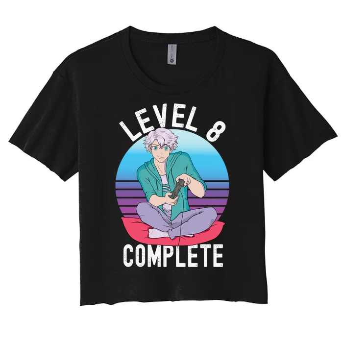 Level 8 Complete Gift For Men Boy Funny Gamer Women's Crop Top Tee