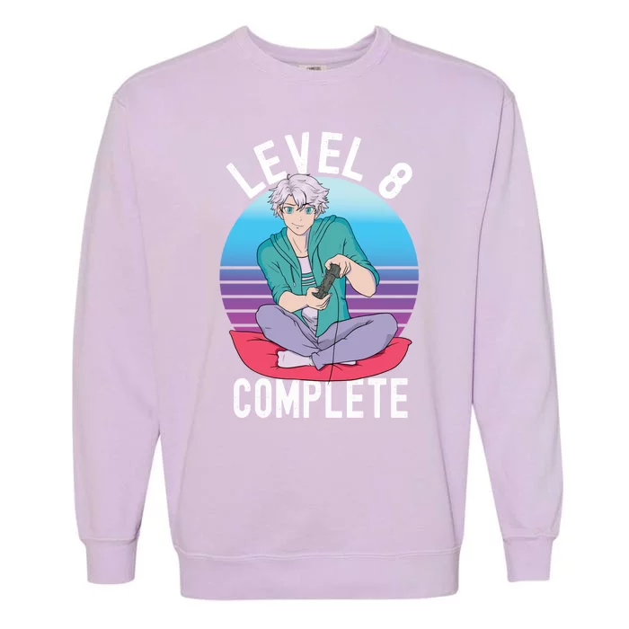 Level 8 Complete Gift For Men Boy Funny Gamer Garment-Dyed Sweatshirt