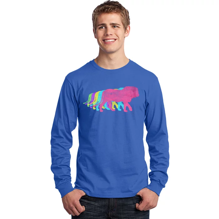 Lion 80s Colors 1980s Cute Gift Long Sleeve Shirt