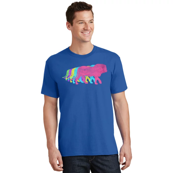 Lion 80s Colors 1980s Cute Gift T-Shirt