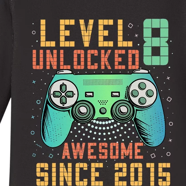 Level 8 Unlocked 8th Birthday 8 Year Old Boy Gifts Gamer Baby Long Sleeve Bodysuit