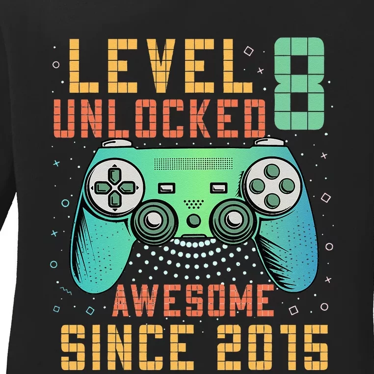 Level 8 Unlocked 8th Birthday 8 Year Old Boy Gifts Gamer Ladies Long Sleeve Shirt