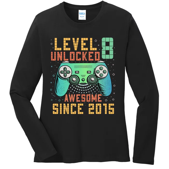 Level 8 Unlocked 8th Birthday 8 Year Old Boy Gifts Gamer Ladies Long Sleeve Shirt