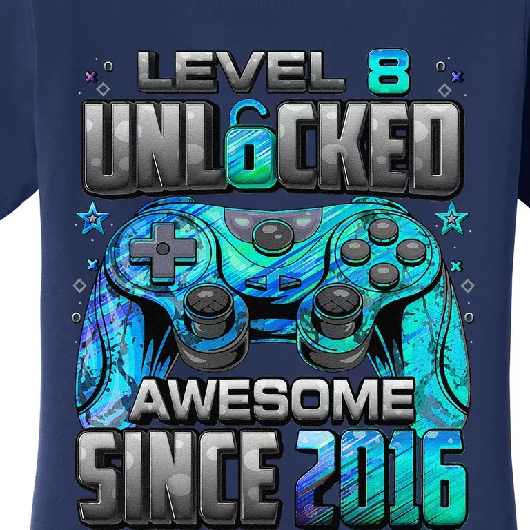 Level 8 Unlocked Awesome Since 2016 8th Birthday Gaming Women's T-Shirt