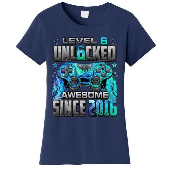 Level 8 Unlocked Awesome Since 2016 8th Birthday Gaming Women's T-Shirt