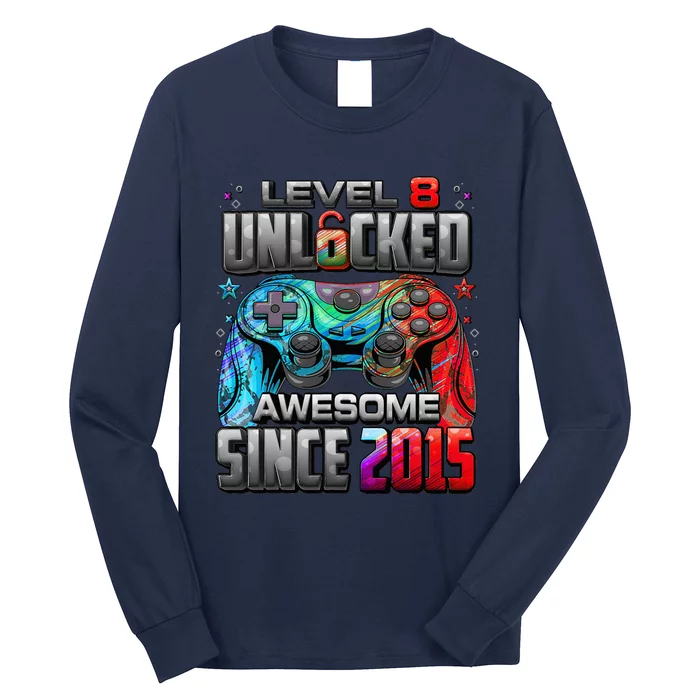 Level 8 Unlocked Awesome Since 2015 8th Birthday Gaming Long Sleeve Shirt