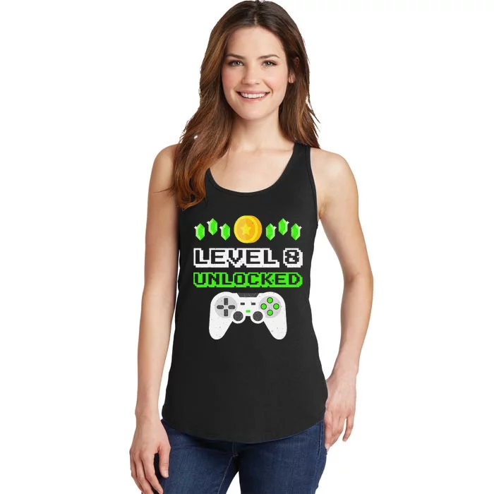 Level 8 Unlocked Funny 8 Year Old Gamer Birthday Ladies Essential Tank