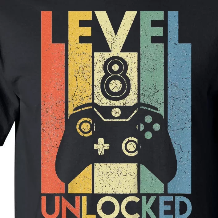 Level 8 Unlocked Funny Video Gamer 8th Birthday Gift Tall T-Shirt