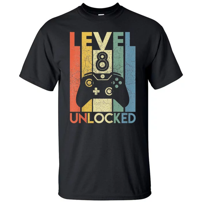 Level 8 Unlocked Funny Video Gamer 8th Birthday Gift Tall T-Shirt