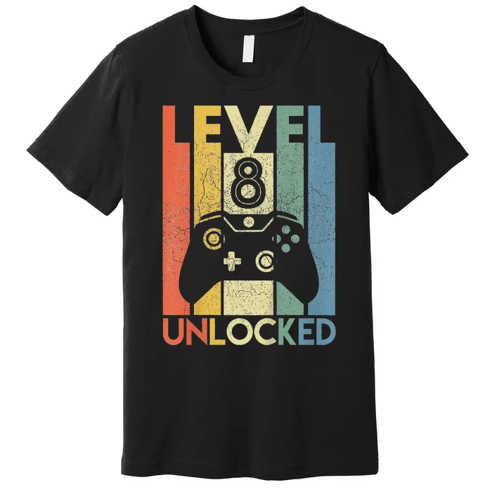 Level 8 Unlocked Funny Video Gamer 8th Birthday Gift Premium T-Shirt