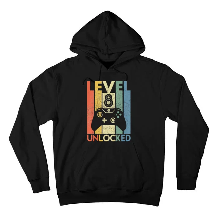 Level 8 Unlocked Funny Video Gamer 8th Birthday Gift Tall Hoodie