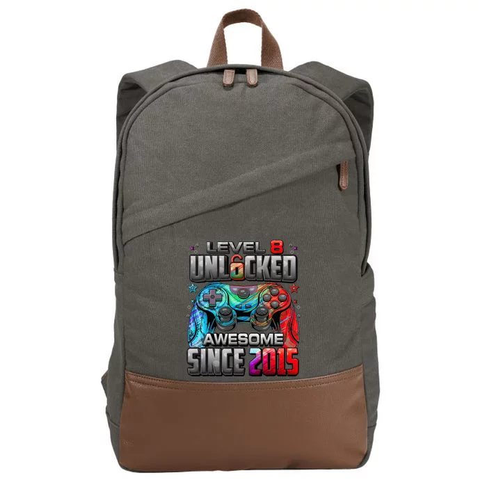 Level 8 Unlocked Awesome Since 2015 8th Birthday Gaming Cotton Canvas Backpack