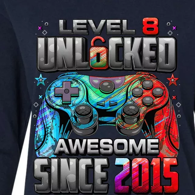 Level 8 Unlocked Awesome Since 2015 8th Birthday Gaming Womens Cotton Relaxed Long Sleeve T-Shirt