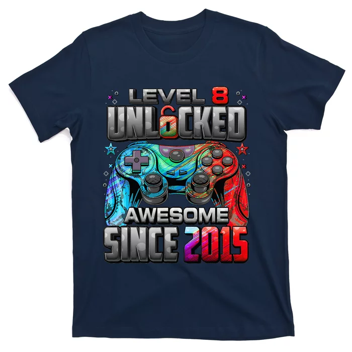 Level 8 Unlocked Awesome Since 2015 8th Birthday Gaming T-Shirt