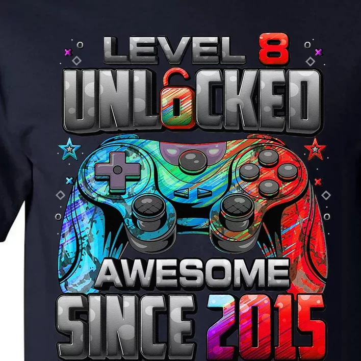 Level 8 Unlocked Awesome Since 2015 8th Birthday Gaming Tall T-Shirt