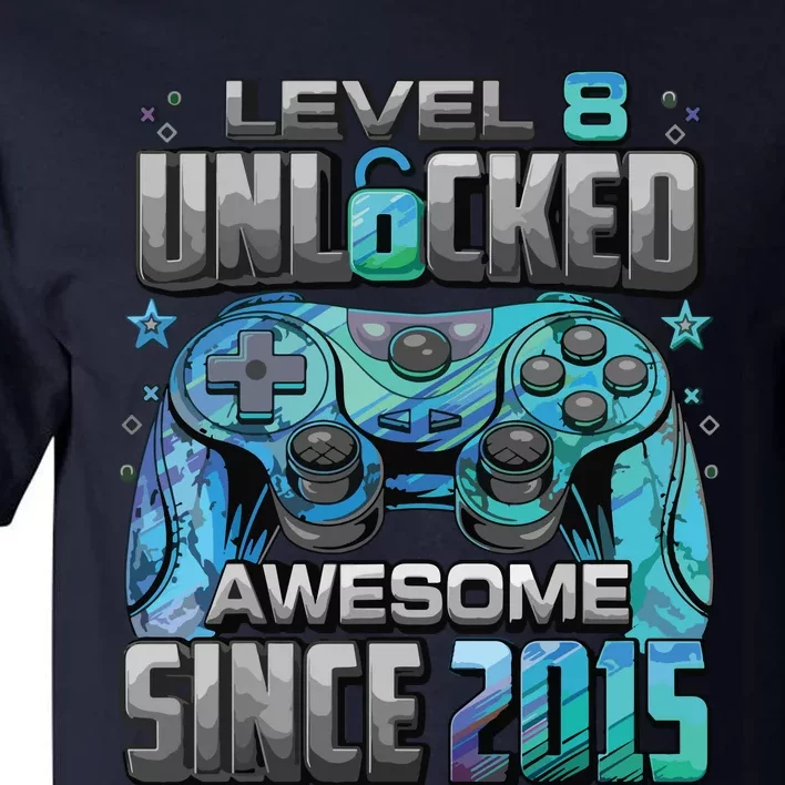 Level 8 Unlocked Awesome Since 2015 8th Birthday Gaming Tall T-Shirt