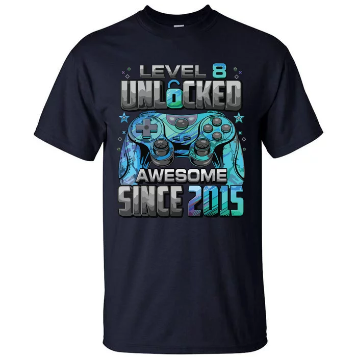 Level 8 Unlocked Awesome Since 2015 8th Birthday Gaming Tall T-Shirt