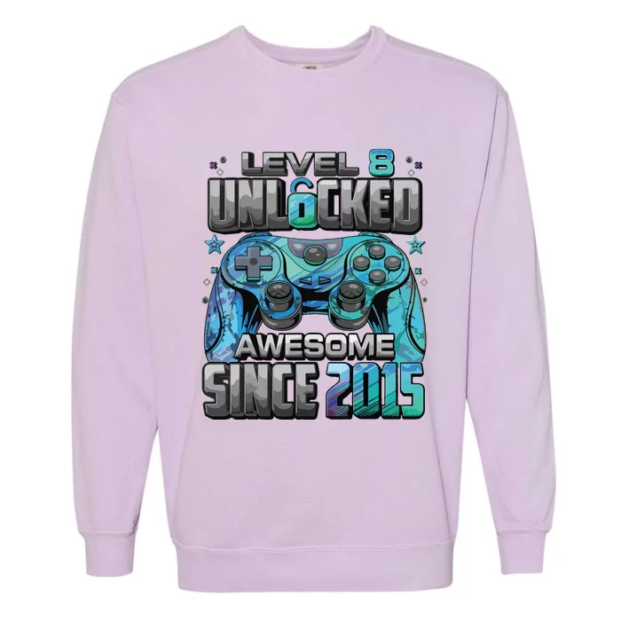 Level 8 Unlocked Awesome Since 2015 8th Birthday Gaming Garment-Dyed Sweatshirt