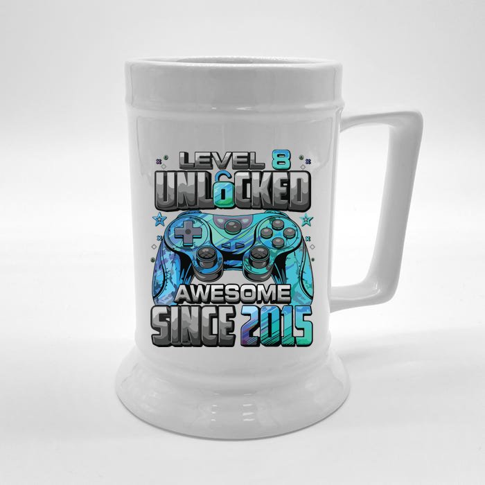 Level 8 Unlocked Awesome Since 2015 8th Birthday Gaming Front & Back Beer Stein