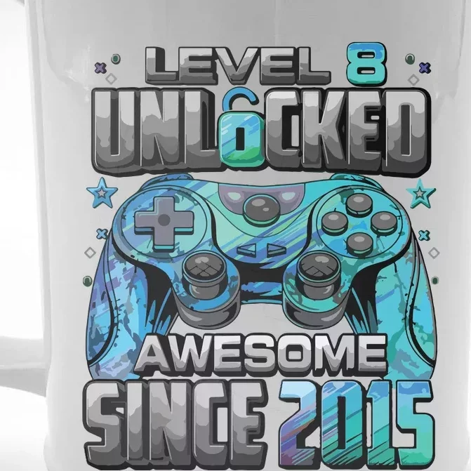 Level 8 Unlocked Awesome Since 2015 8th Birthday Gaming Front & Back Beer Stein