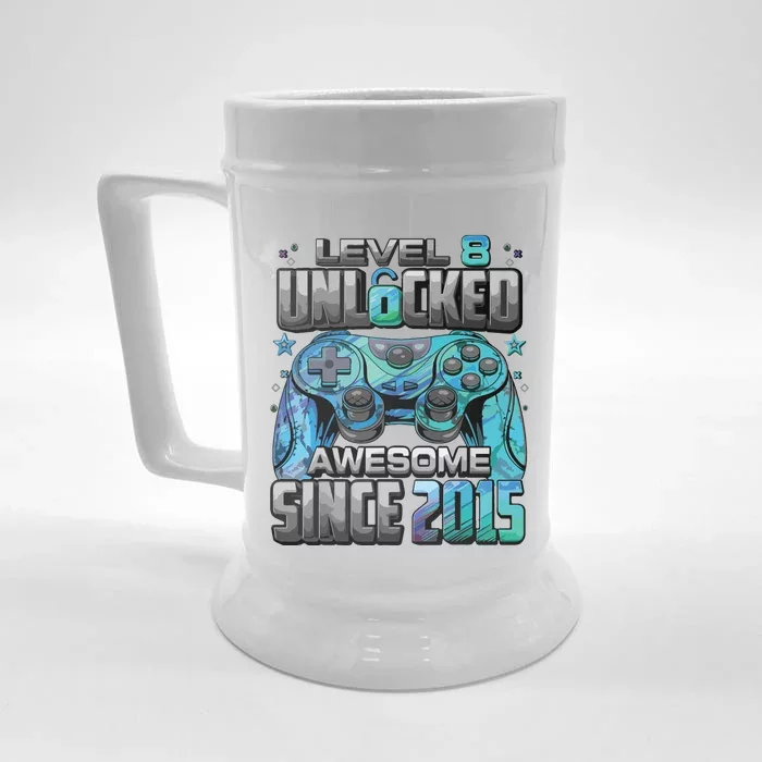 Level 8 Unlocked Awesome Since 2015 8th Birthday Gaming Front & Back Beer Stein