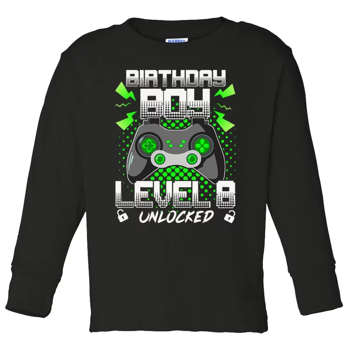 Level 8 Unlocked Gamer 8th Birthday Gift Video Game Lovers Cute Toddler Long Sleeve Shirt