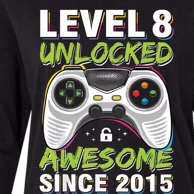 Level 8 Unlocked Awesome Since 2015 8th Birthday Gaming Womens Cotton Relaxed Long Sleeve T-Shirt