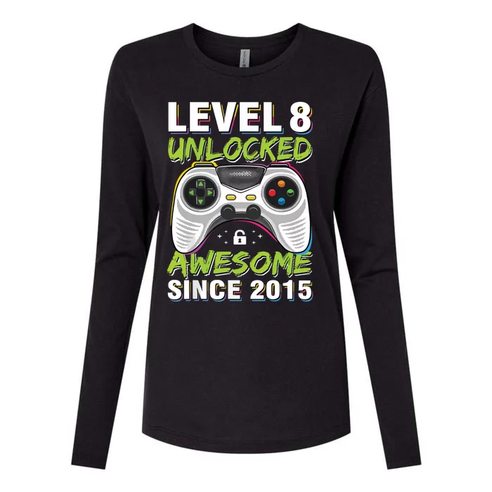 Level 8 Unlocked Awesome Since 2015 8th Birthday Gaming Womens Cotton Relaxed Long Sleeve T-Shirt