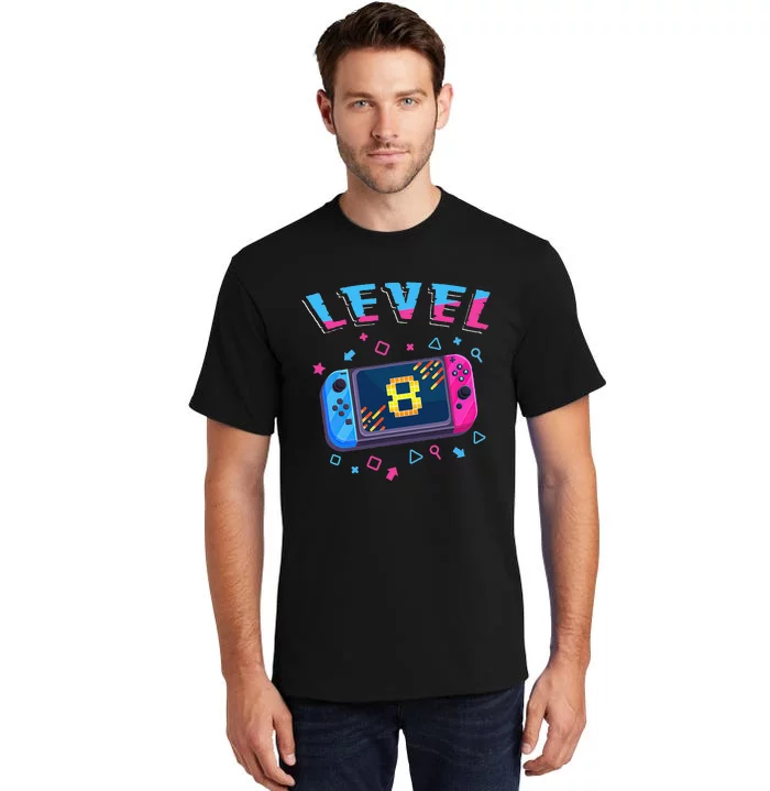 Level 8 Unlocked Gamer 8th Birthday Gift Video Game Lovers Tall T-Shirt