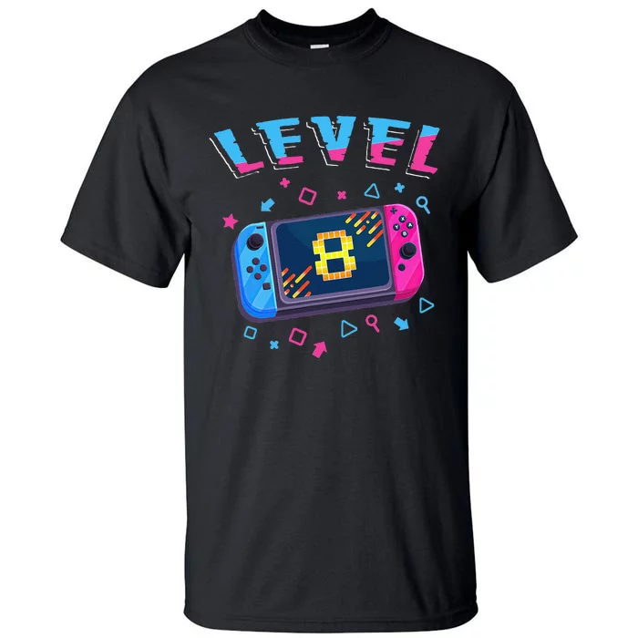 Level 8 Unlocked Gamer 8th Birthday Gift Video Game Lovers Tall T-Shirt