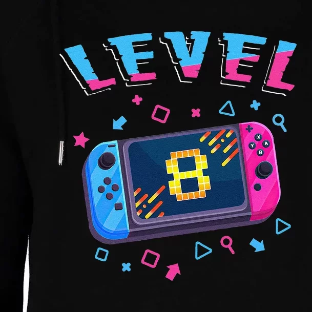 Level 8 Unlocked Gamer 8th Birthday Gift Video Game Lovers Womens Funnel Neck Pullover Hood