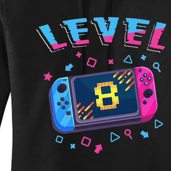 Level 8 Unlocked Gamer 8th Birthday Gift Video Game Lovers Women's Pullover Hoodie