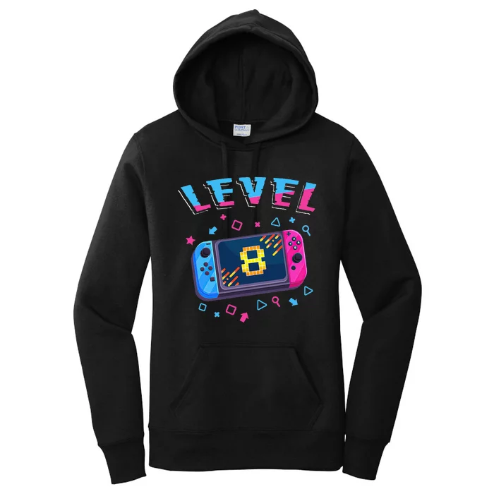 Level 8 Unlocked Gamer 8th Birthday Gift Video Game Lovers Women's Pullover Hoodie