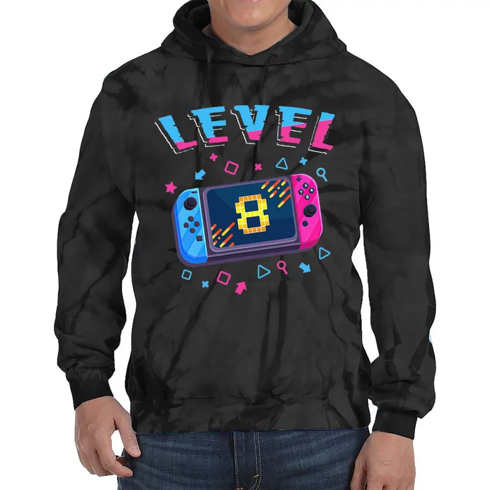 Level 8 Unlocked Gamer 8th Birthday Gift Video Game Lovers Tie Dye Hoodie