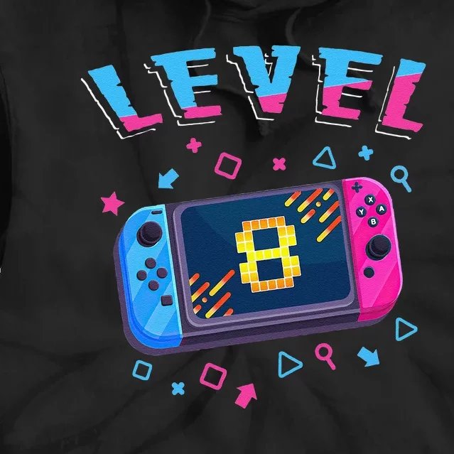 Level 8 Unlocked Gamer 8th Birthday Gift Video Game Lovers Tie Dye Hoodie