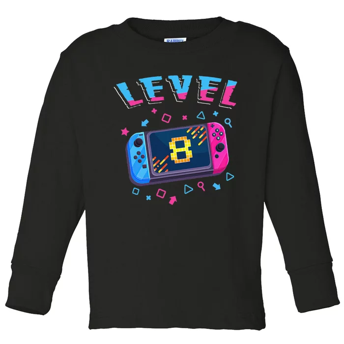 Level 8 Unlocked Gamer 8th Birthday Gift Video Game Lovers Toddler Long Sleeve Shirt