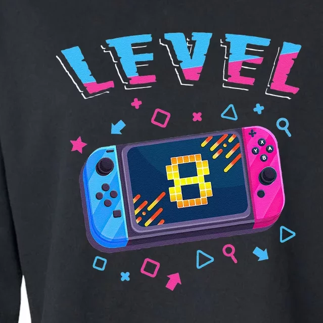 Level 8 Unlocked Gamer 8th Birthday Gift Video Game Lovers Cropped Pullover Crew