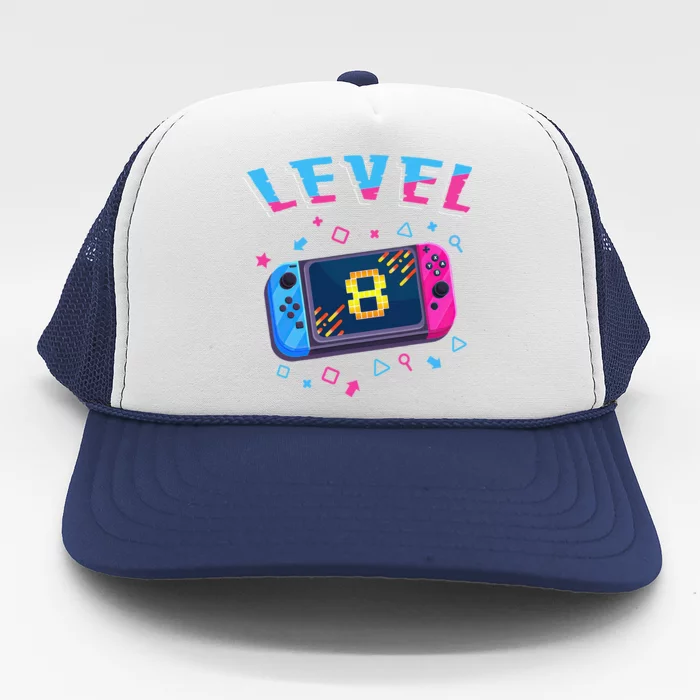 Level 8 Unlocked Gamer 8th Birthday Gift Video Game Lovers Trucker Hat