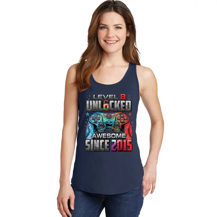 Level 8 Unlocked Awesome Since 2015 8th Birthday Gaming Ladies Essential Tank