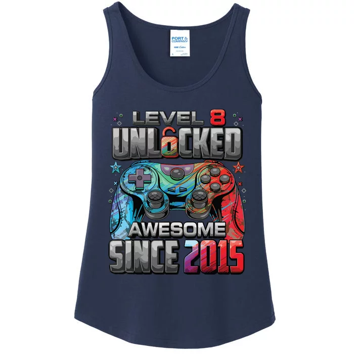 Level 8 Unlocked Awesome Since 2015 8th Birthday Gaming Ladies Essential Tank