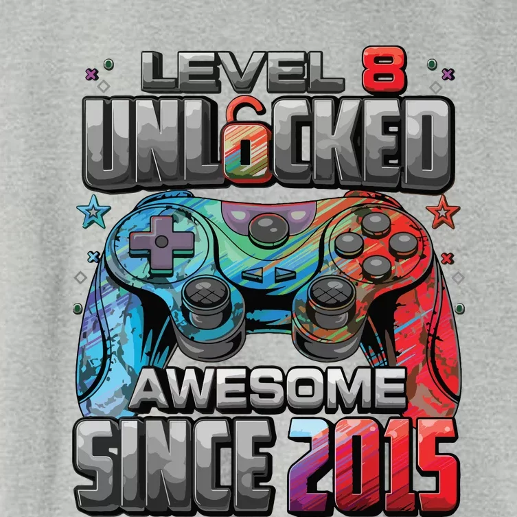 Level 8 Unlocked Awesome Since 2015 8th Birthday Gaming Women's Crop Top Tee