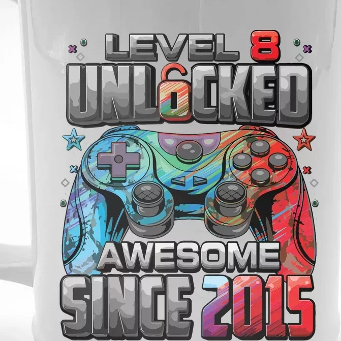 Level 8 Unlocked Awesome Since 2015 8th Birthday Gaming Front & Back Beer Stein