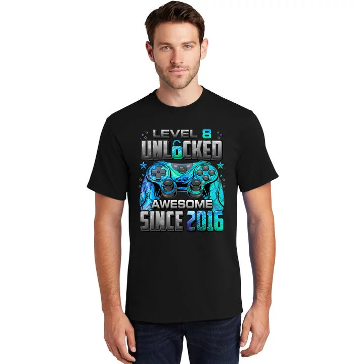 Level 8 Unlocked Awesome Since 2016 8th Birthday Tall T-Shirt