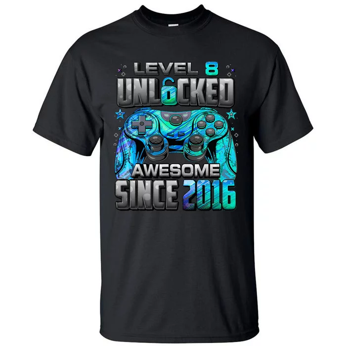 Level 8 Unlocked Awesome Since 2016 8th Birthday Tall T-Shirt