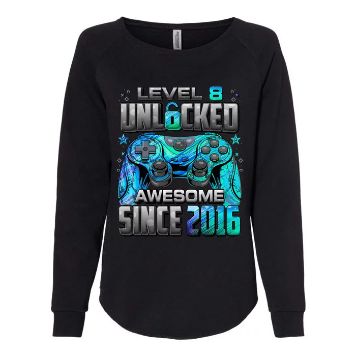 Level 8 Unlocked Awesome Since 2016 8th Birthday Womens California Wash Sweatshirt