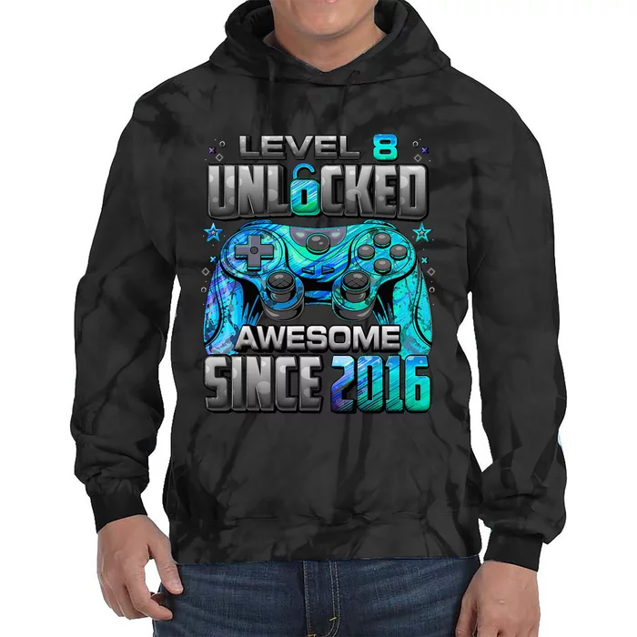 Level 8 Unlocked Awesome Since 2016 8th Birthday Tie Dye Hoodie