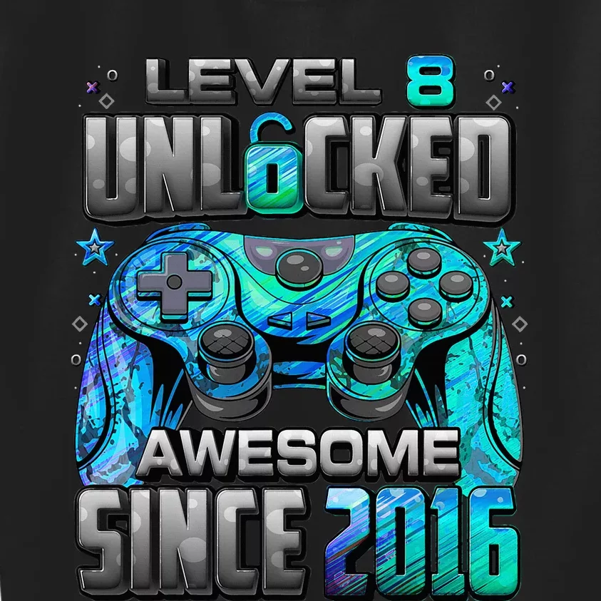 Level 8 Unlocked Awesome Since 2016 8th Birthday Kids Sweatshirt